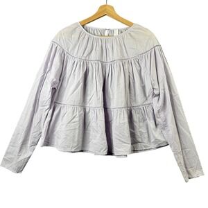 Merlette Lavender 100% Cotton Tiered Eyelet Lace Long Sleeve Blouse Small